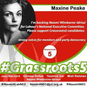 Maxine Peake graphic supporting Grassroots5 for Labour NEC